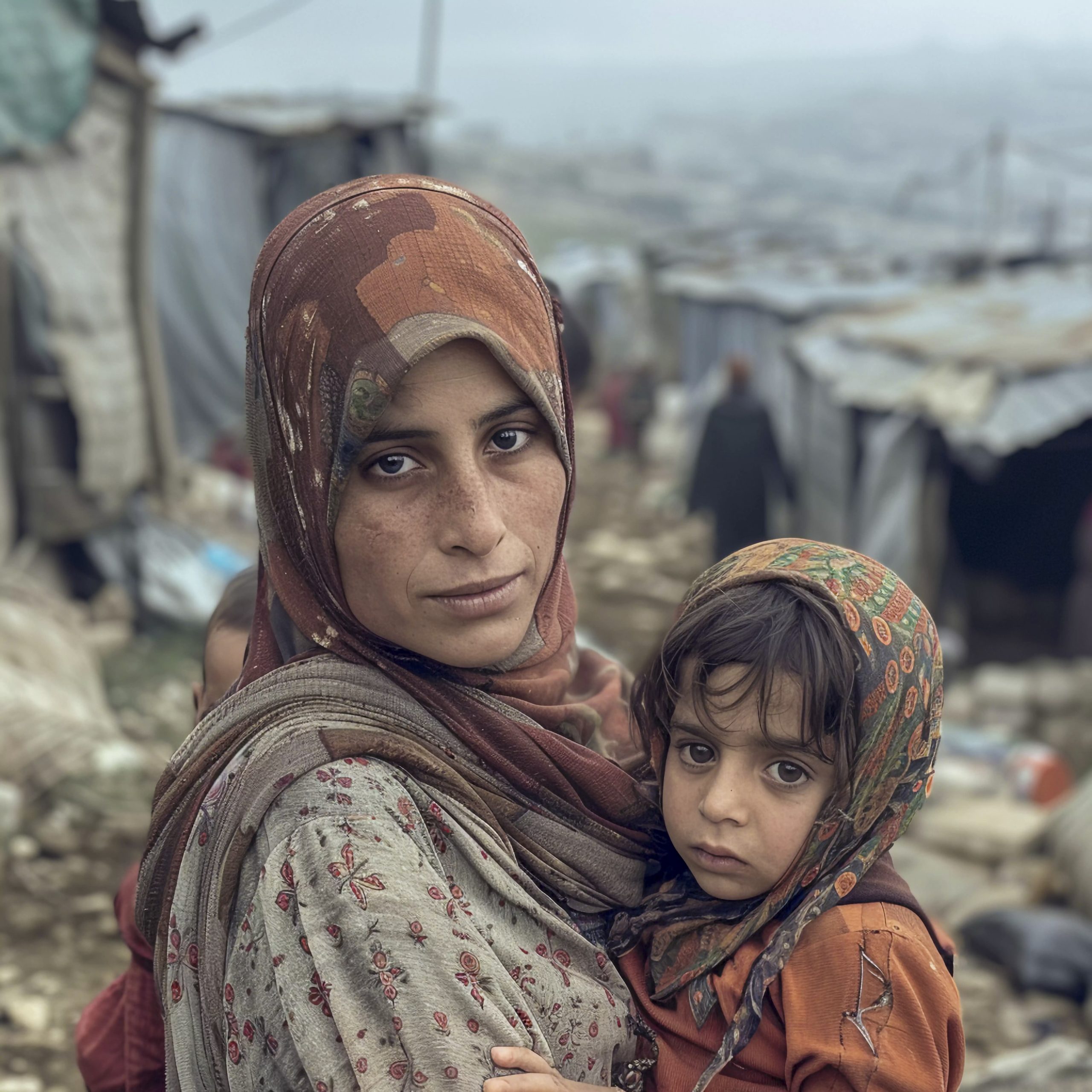 Home 1 Woman with holding child in refugee camp
